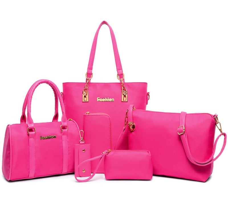 FiveloveTwo Women 6Pcs Handbag Set Nylon Top Handle Bag Totes Satchels Crossbody Shoulder Bags and Purse Clutch - Image 1